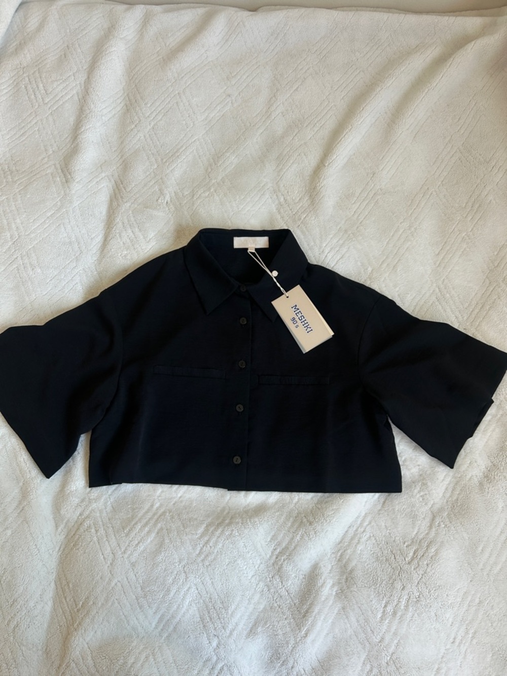 Meshki. Cropped Black Button-Front Shirt